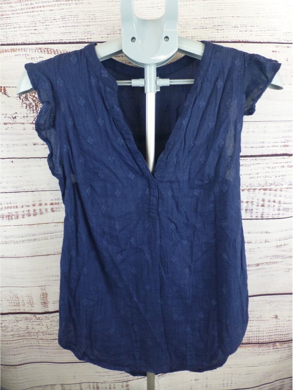 Old Navy Women's Small S Navy Blue Textured V-Neck Cap Sleeve Tunic Top - J5A
